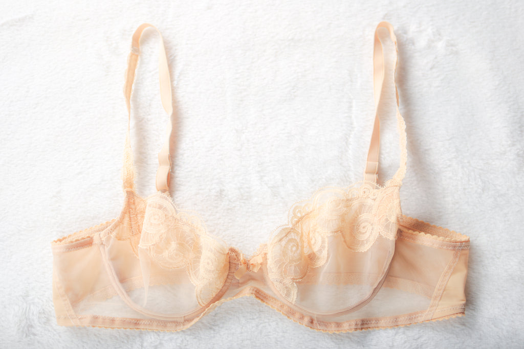 Etaco Vintage French Unlined Sheer Lace Underwire Bra 36DD 80E Beige