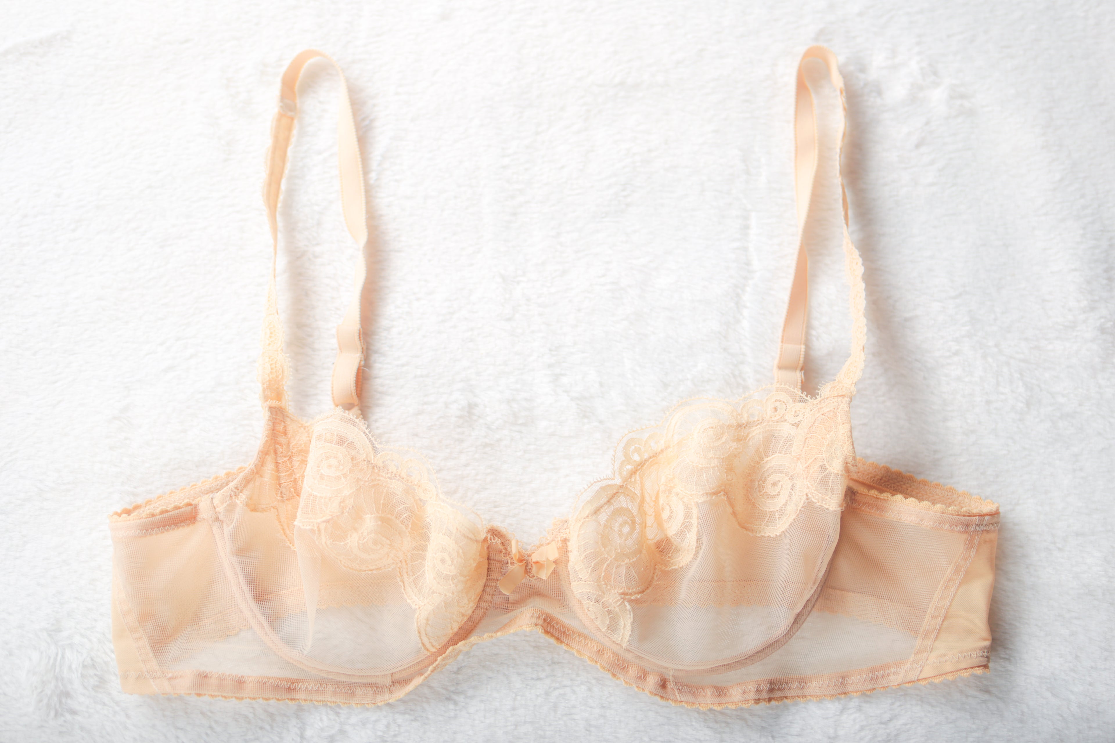 Etaco Vintage French Unlined Sheer Lace Underwire Bra 36DD 80E Beige