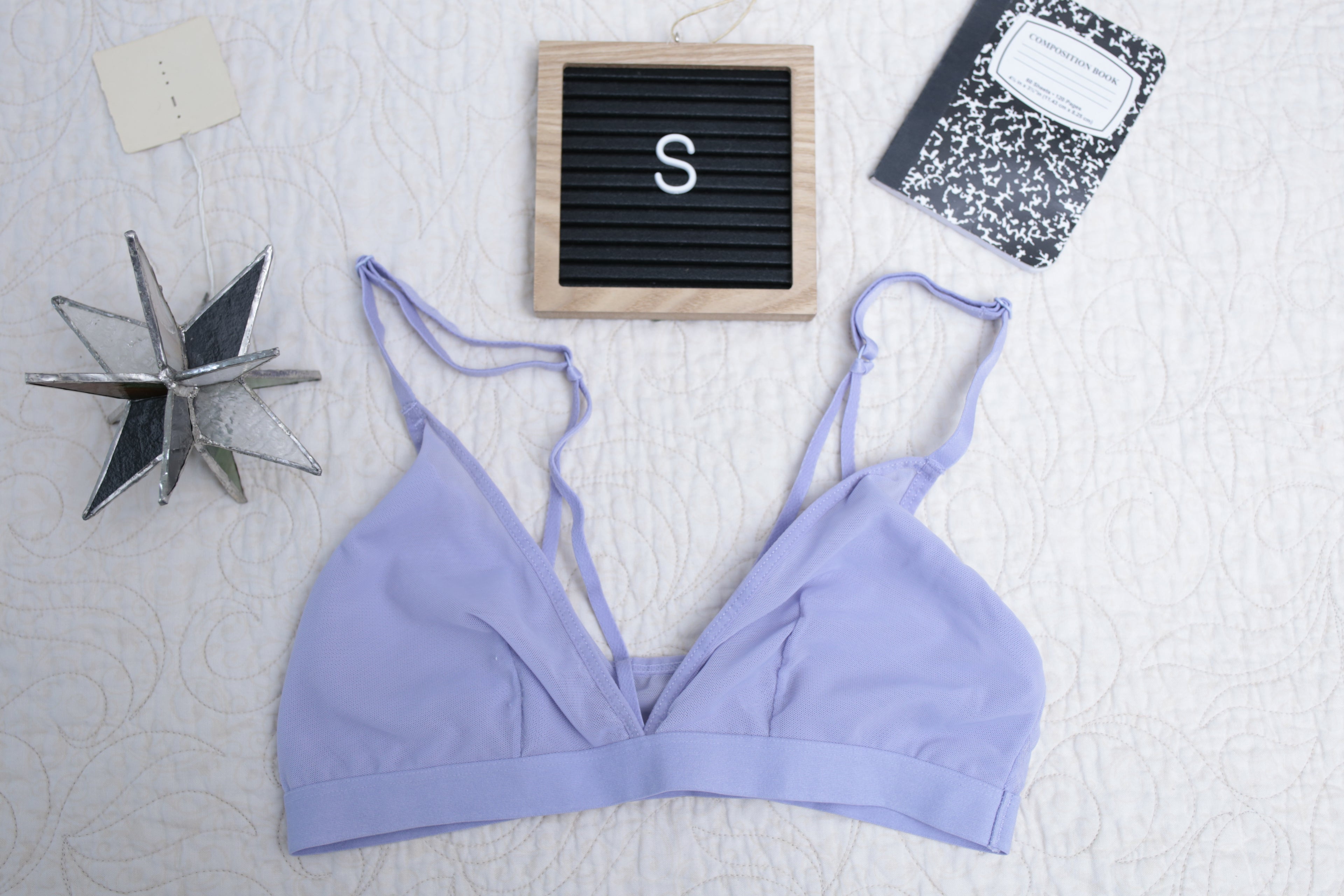 Auden Unlined Bralette Wireless Bra S AA-C Cup Lavender Sheer Lace