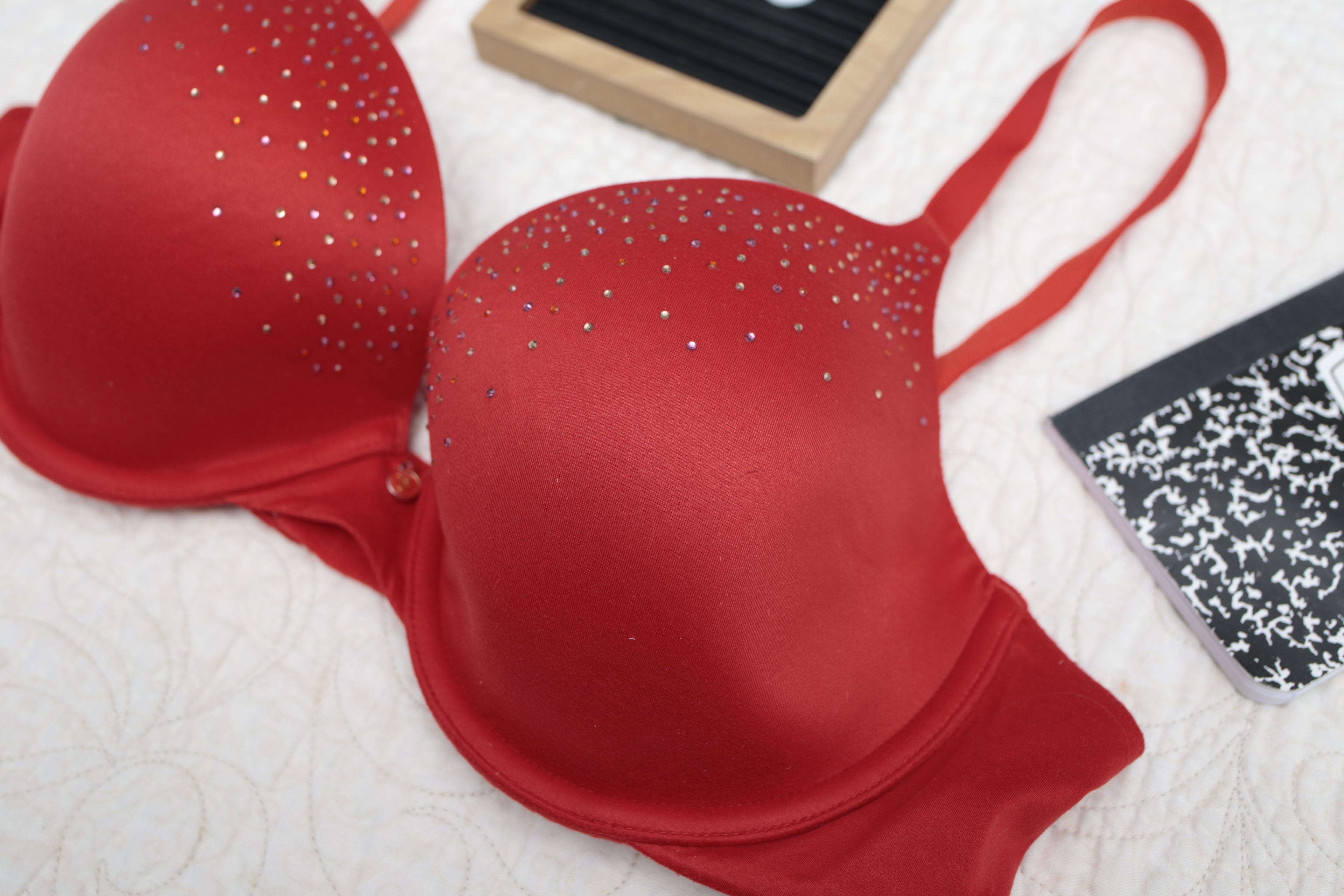Victoria's Secret 36C Lined Demi Underwire Bra Red Rhinestone