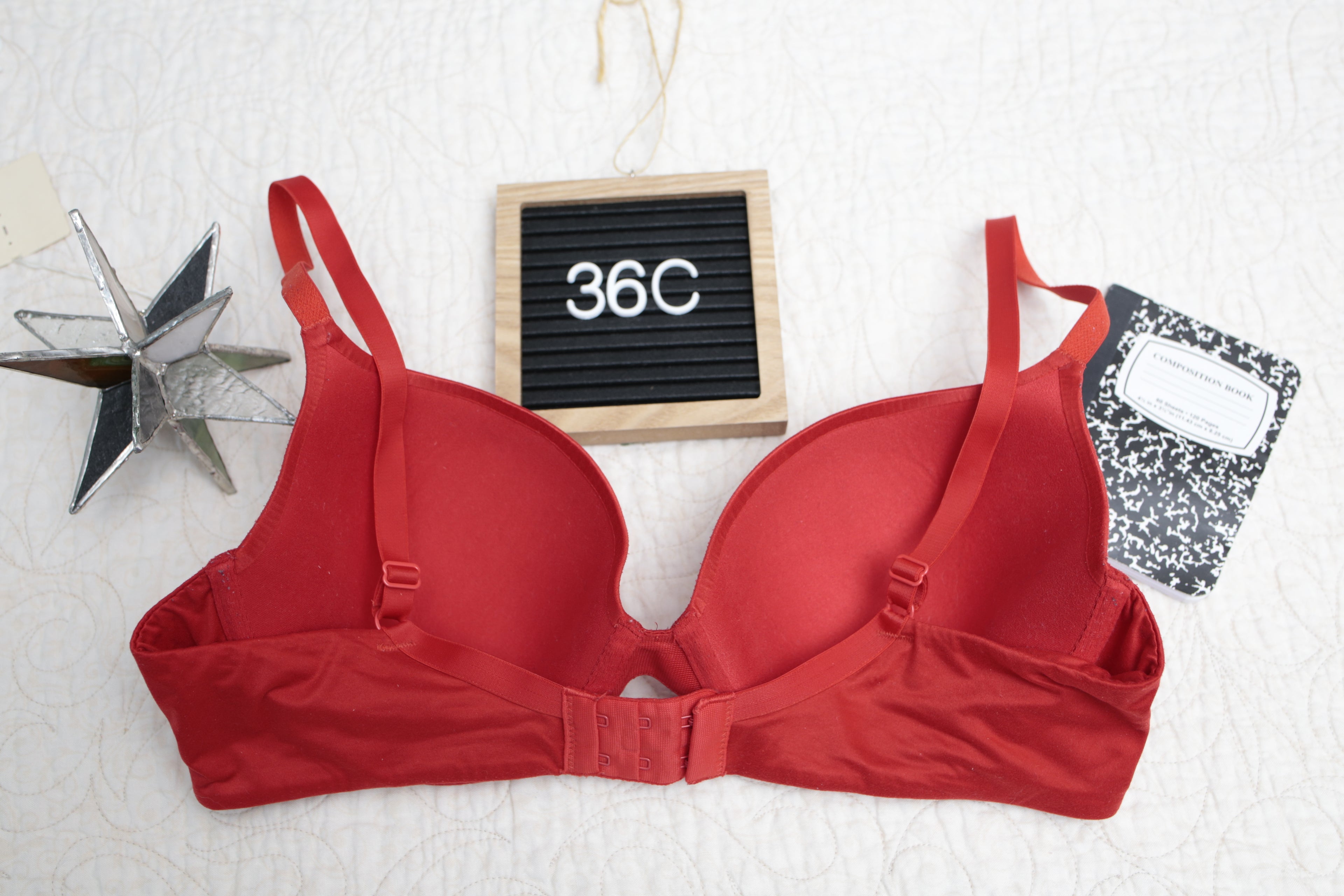 Victoria's Secret 36C Lined Demi Underwire Bra Red Rhinestone