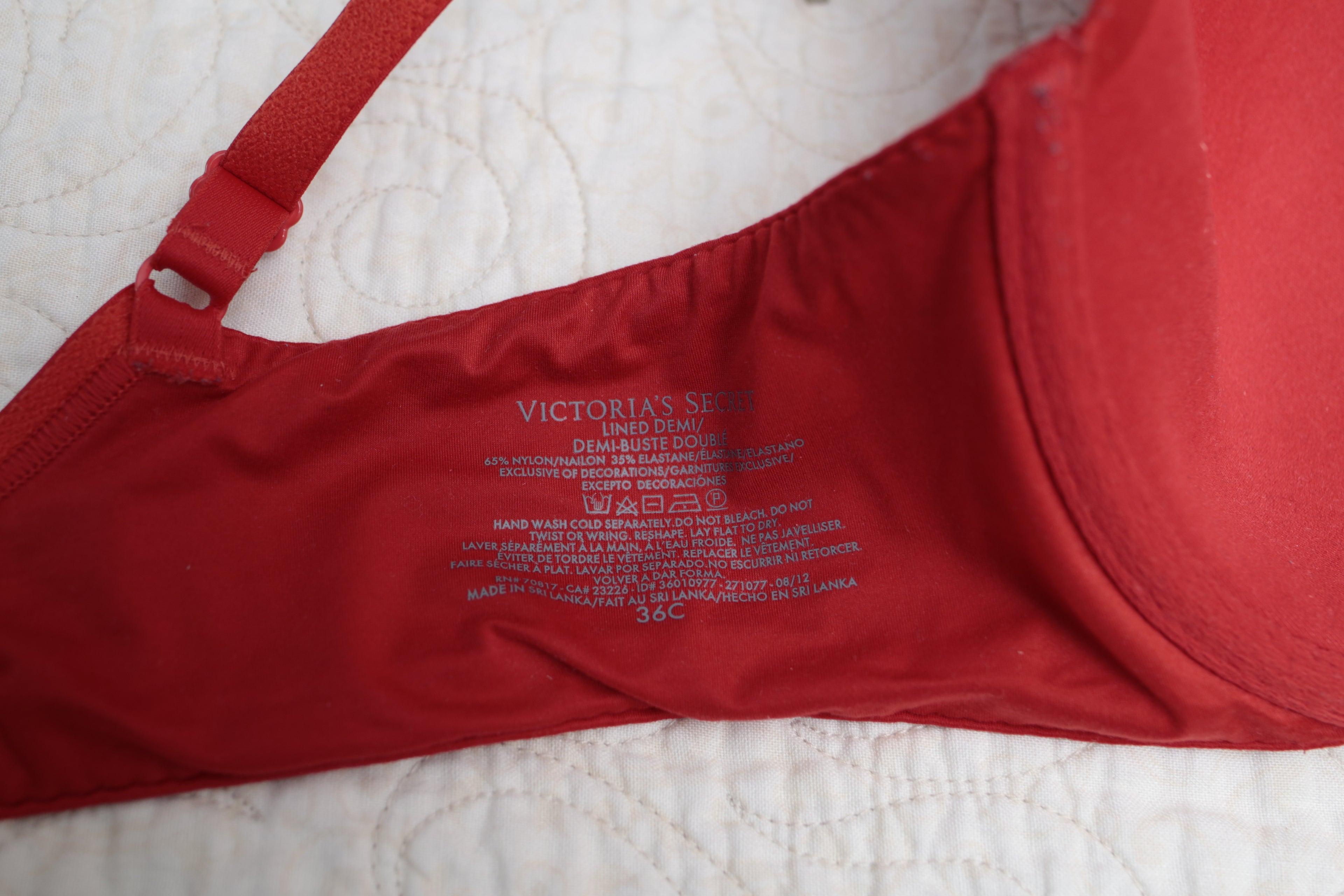Victoria's Secret 36C Lined Demi Underwire Bra Red Rhinestone