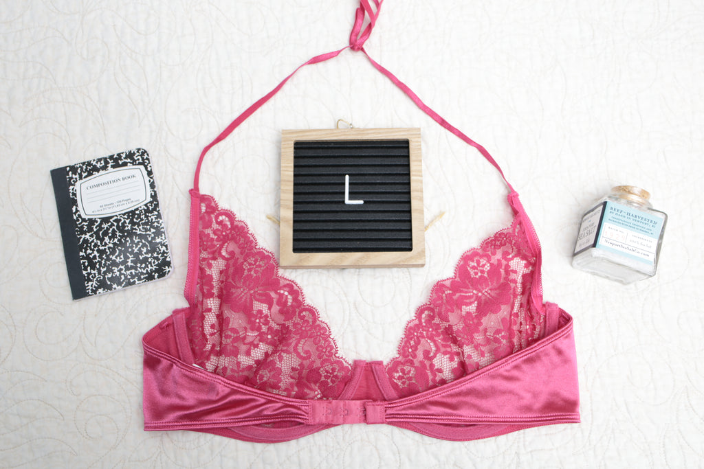 Dreamgirl Unlined Demi Underwire Halter Bra Large Hot Dark Pink Sheer Lace