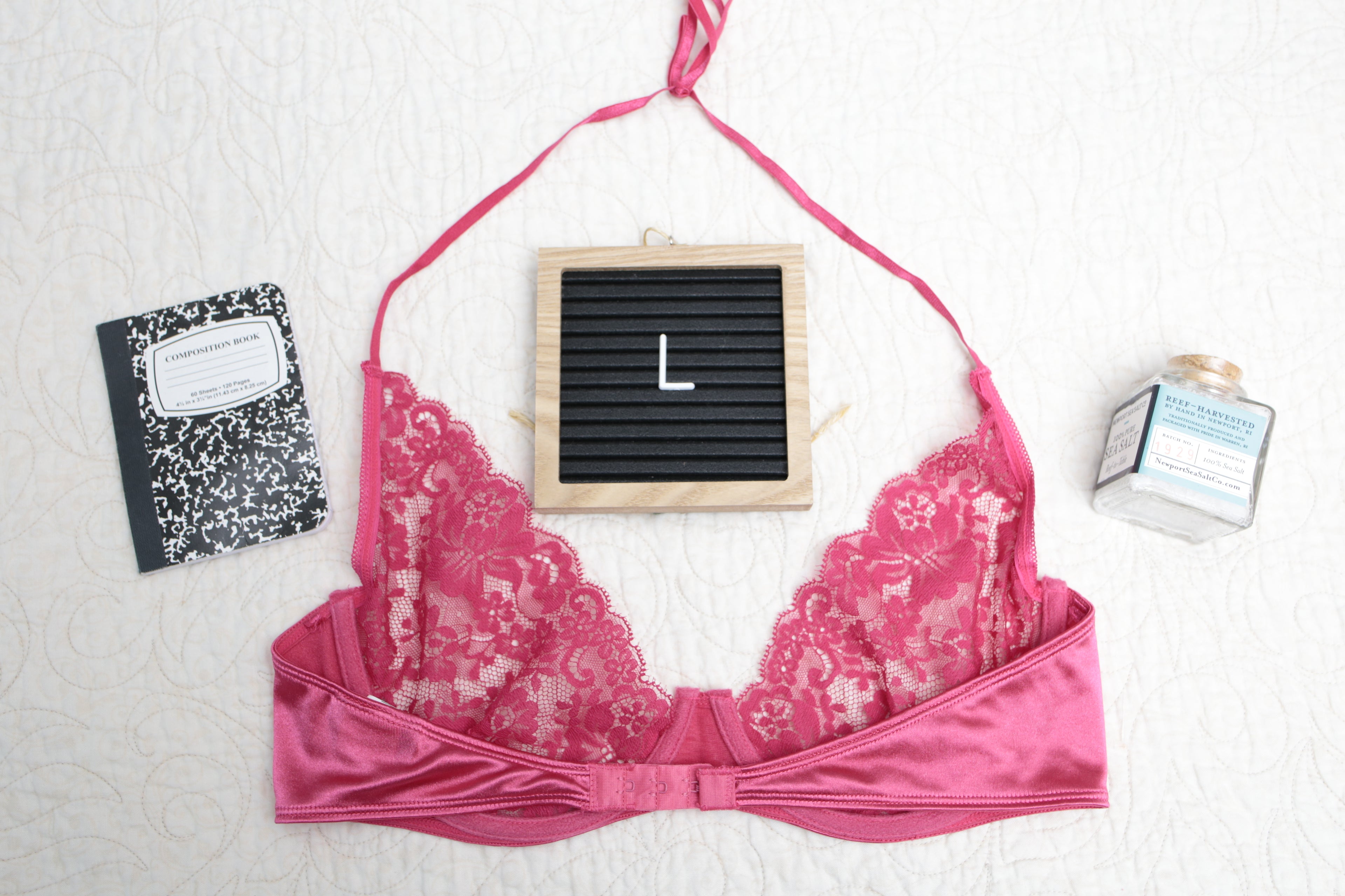 Dreamgirl Unlined Demi Underwire Halter Bra Large Hot Dark Pink Sheer Lace