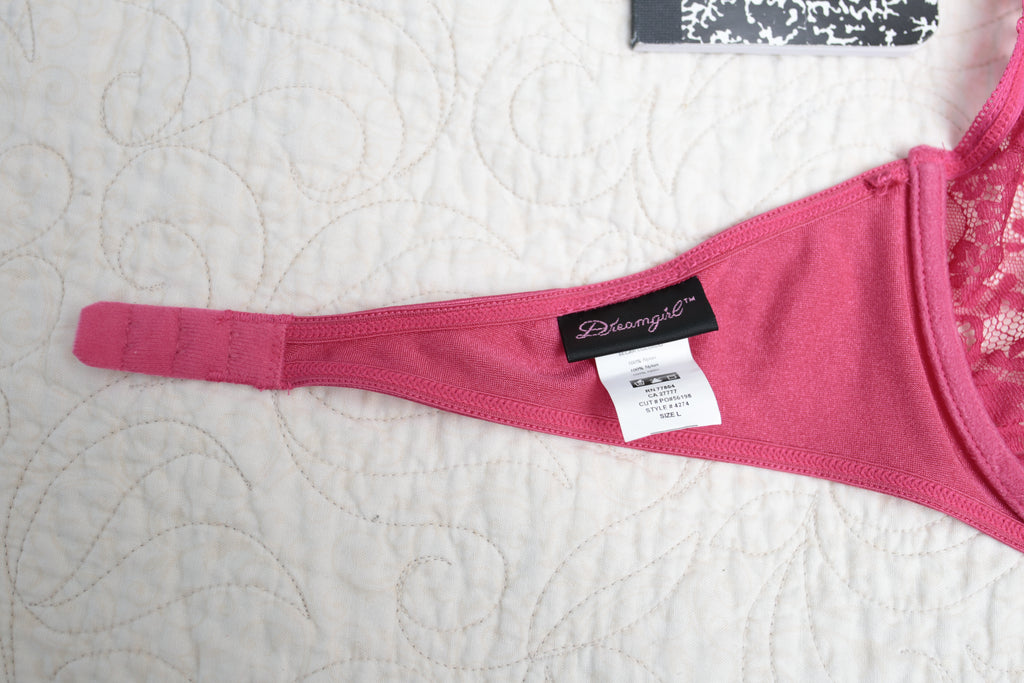 Dreamgirl Unlined Demi Underwire Halter Bra Large Hot Dark Pink Sheer Lace