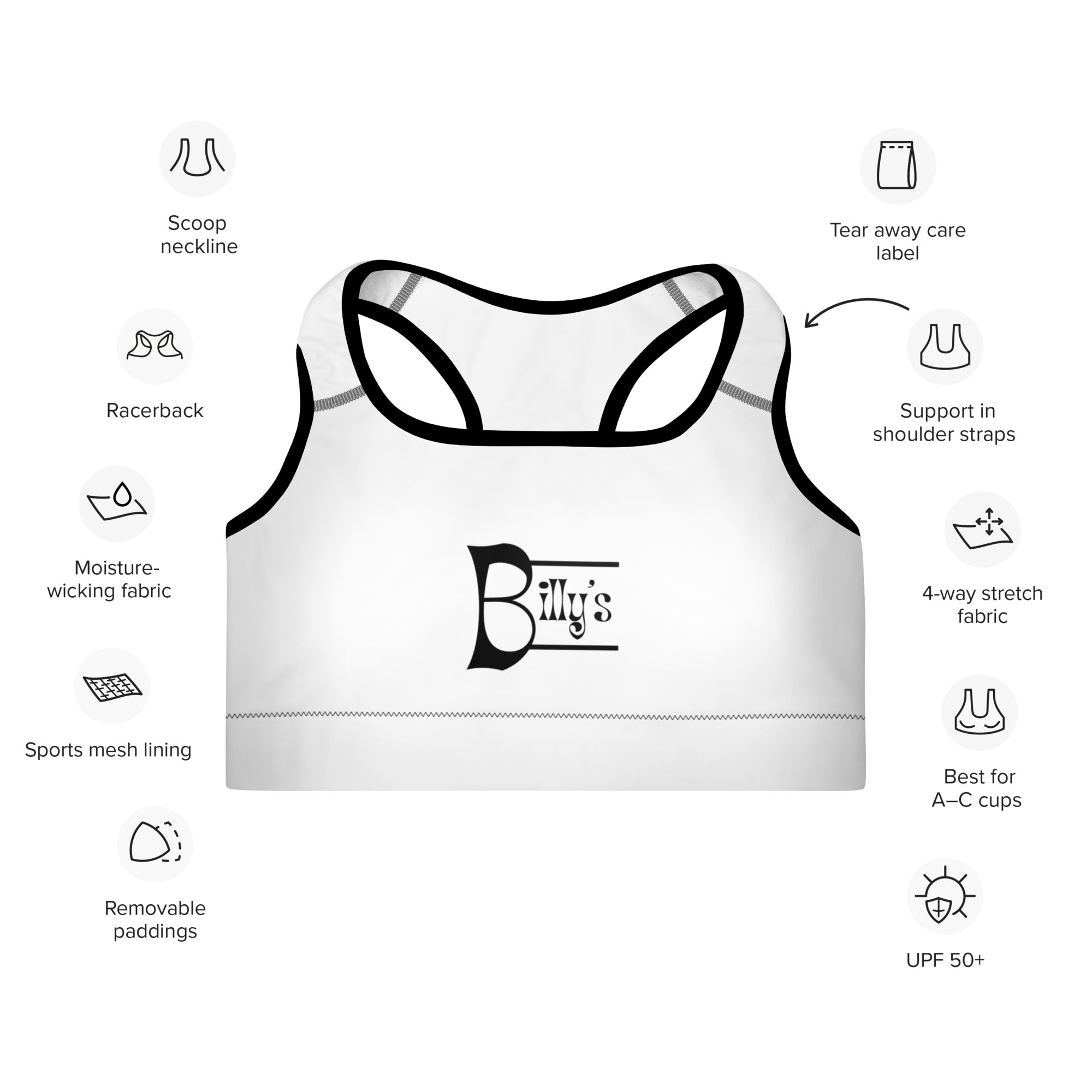 Padded Billy's Logo Sports Bra
